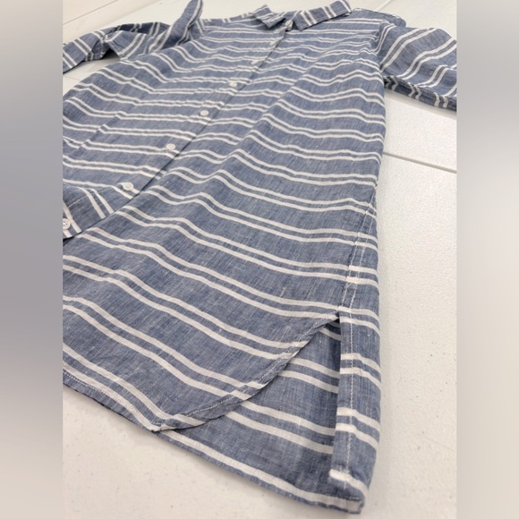 Garnet Hill Striped Linen Collared Button Up Tunic Top Beachy Coastal Chic - Picture 8 of 10
